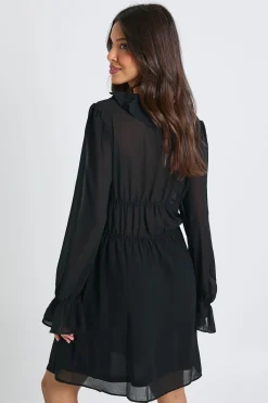 Robe Mini à Manches Longues Froncée avec Détail à Volants
