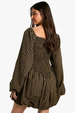 Robe Mini à Manches Longues Froncées et à Manches Bouffantes