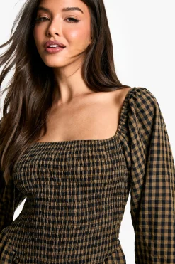 Robe Mini à Manches Longues Froncées et à Manches Bouffantes