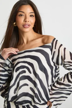 boohoo Robe mini à manches longues, imprimé zébré et dos drapé<Femme Robes Moulantes|Robes À Manches Longues