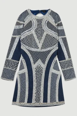 Robe Mini à Manches Longues ornée de perles