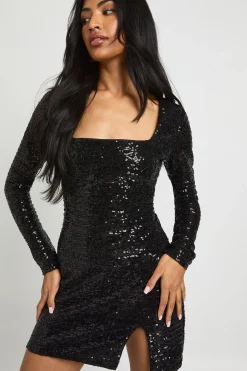 Robe Mini À Manches Longues À Paillettes