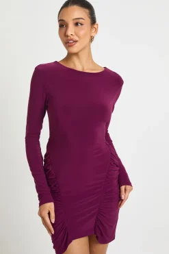 Robe mini à manches longues à panneau ruché
