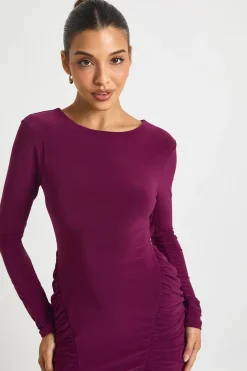 Robe mini à manches longues à panneau ruché