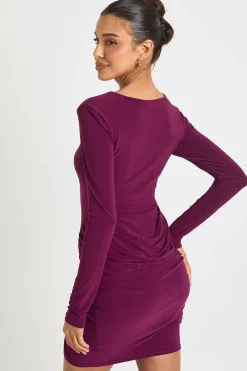Robe mini à manches longues à panneau ruché