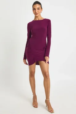 Robe mini à manches longues à panneau ruché