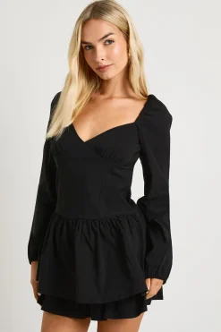 Robe mini à manches longues style laitière à volants