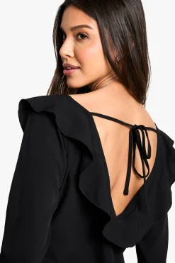 Robe mini à manches longues texturée à volants