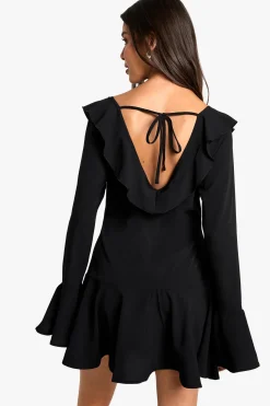 Robe mini à manches longues texturée à volants
