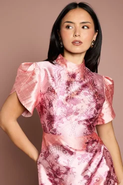 Robe Mini à Manches Tulipe et Motif Floral Placé Petite