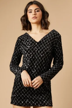 Oasis Robe Mini à Manches Évasées avec Bordure Géométrique à Sequins<Femme Robes À Manches Longues|Robes