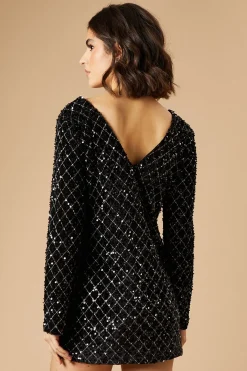 Oasis Robe Mini à Manches Évasées avec Bordure Géométrique à Sequins<Femme Robes À Manches Longues|Robes