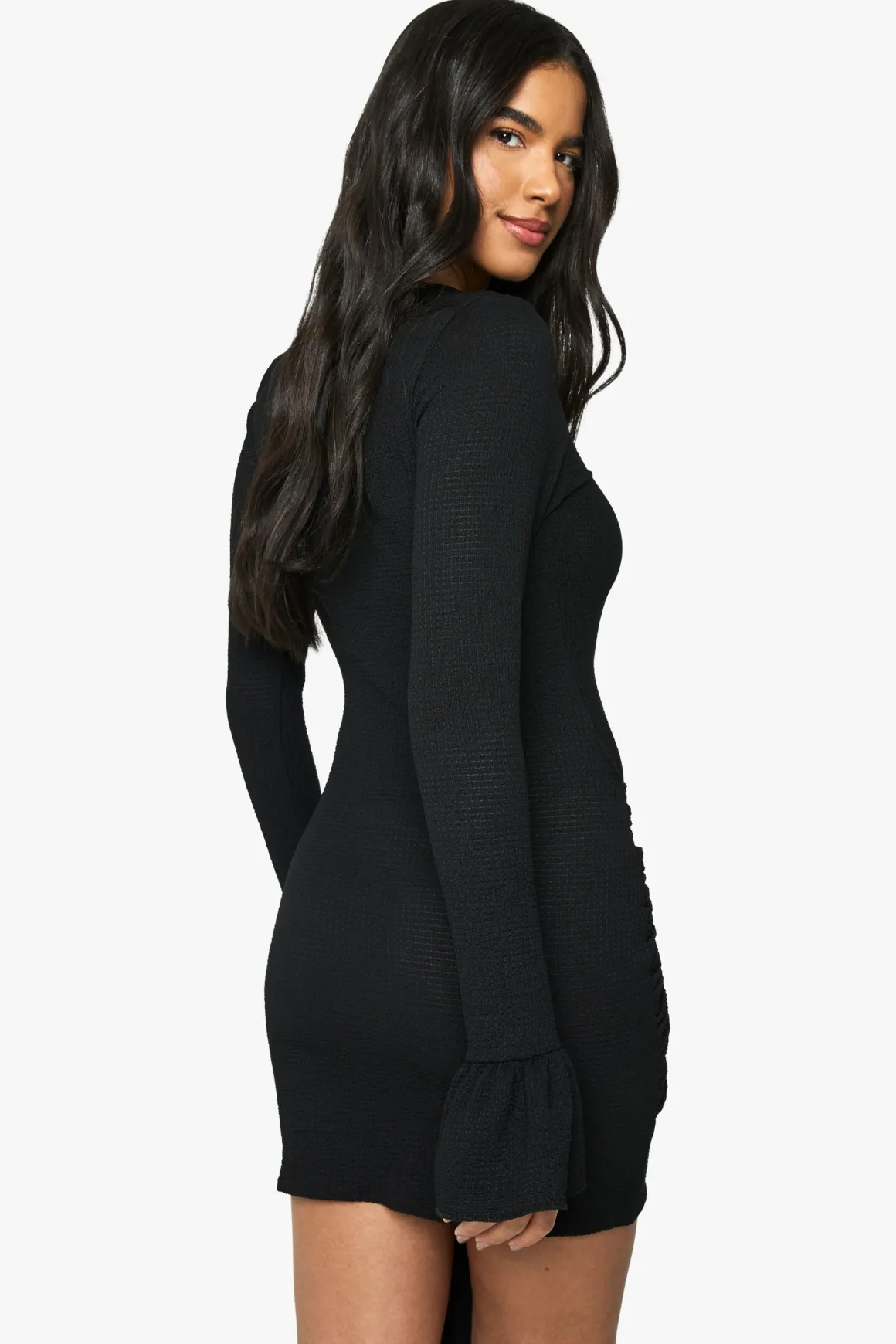 Robe mini à manches évasées avec détail drapé texturé