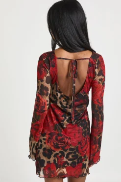 Robe Mini à Manches Évasées en Maille Imprimé Léopard Mixte