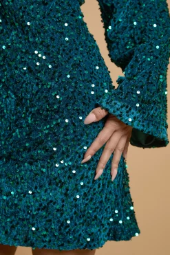Robe Mini à Manches Évasées et Sequins Petite Taille