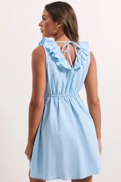 Robe Mini à Manches Volantées et Dos Noué