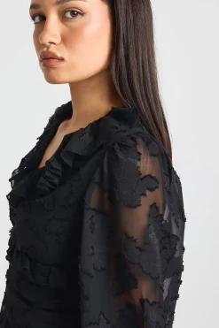 boohoo Robe Mini à Manches Volumineuses avec Détails Froissés et Volants<Femme Robes À Manches Longues|Robes