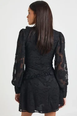 boohoo Robe Mini à Manches Volumineuses avec Détails Froissés et Volants<Femme Robes À Manches Longues|Robes