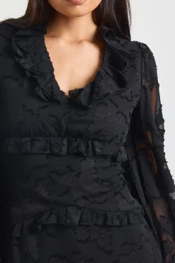 boohoo Robe Mini à Manches Volumineuses avec Détails Froissés et Volants<Femme Robes À Manches Longues|Robes