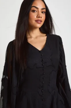 Robe Mini à Manches Volumineuses et Ourlet à Volants Motif Floral Dévoré