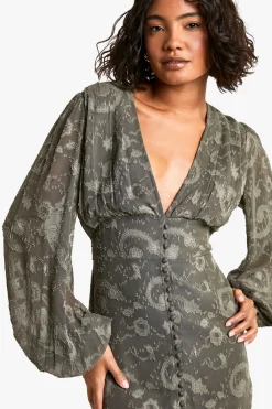 boohoo Robe mini à manches volumineuses Tall Paisley Burnout<Femme Robes À Manches Longues|Robes