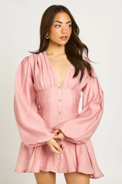 boohoo Robe Mini À Manches Volumineuses Texturées Et Ourlet Asymétrique<Femme Robes Patineuses|Robes À Manches Longues