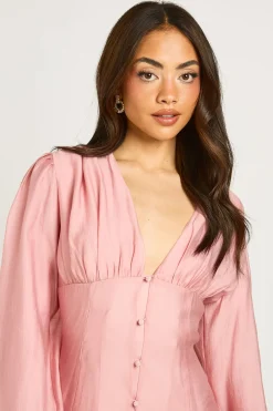 boohoo Robe Mini À Manches Volumineuses Texturées Et Ourlet Asymétrique<Femme Robes Patineuses|Robes À Manches Longues