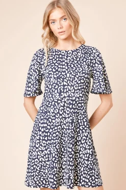 Dorothy Perkins Robe Mini Marine à Imprimé Léopard avec Manches Évasées<Femme Imprimé Léopard|Toutes Les Robes