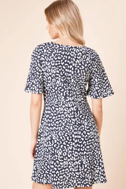 Dorothy Perkins Robe Mini Marine à Imprimé Léopard avec Manches Évasées<Femme Imprimé Léopard|Toutes Les Robes