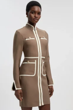 KarenMillen Robe Mini Militaire Moulante en Maille Bandage avec Détail de Passepoil<Femme Pulls Et Gilets|Toutes Les Mailles