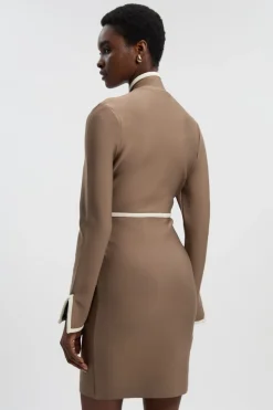 KarenMillen Robe Mini Militaire Moulante en Maille Bandage avec Détail de Passepoil<Femme Pulls Et Gilets|Toutes Les Mailles