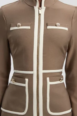 KarenMillen Robe Mini Militaire Moulante en Maille Bandage avec Détail de Passepoil<Femme Pulls Et Gilets|Toutes Les Mailles