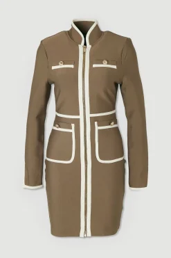 KarenMillen Robe Mini Militaire Moulante en Maille Bandage avec Détail de Passepoil<Femme Pulls Et Gilets|Toutes Les Mailles