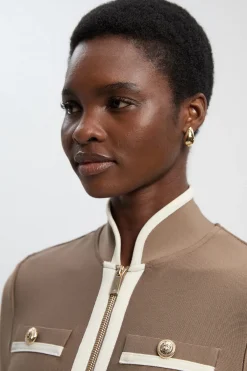 KarenMillen Robe Mini Militaire Moulante en Maille Bandage avec Détail de Passepoil<Femme Pulls Et Gilets|Toutes Les Mailles