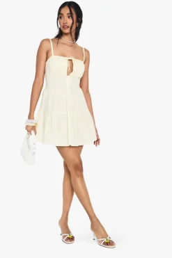 boohoo Robe Mini Milkmaid en Coton<Femme Robes Patineuses|Robes