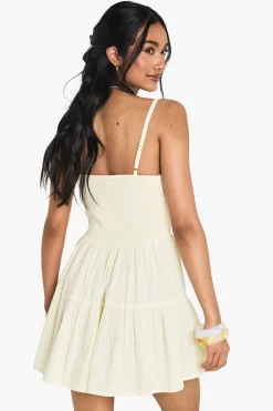boohoo Robe Mini Milkmaid en Coton<Femme Robes Patineuses|Robes