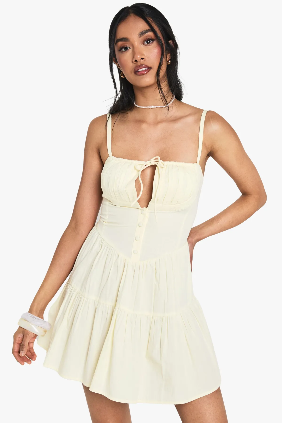 boohoo Robe Mini Milkmaid en Coton<Femme Robes Patineuses|Robes