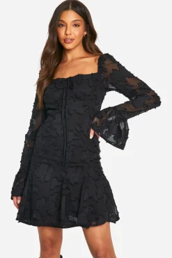 boohoo Robe mini Milkmaid florale Burnout<Femme Robes Patineuses|Robes À Manches Longues