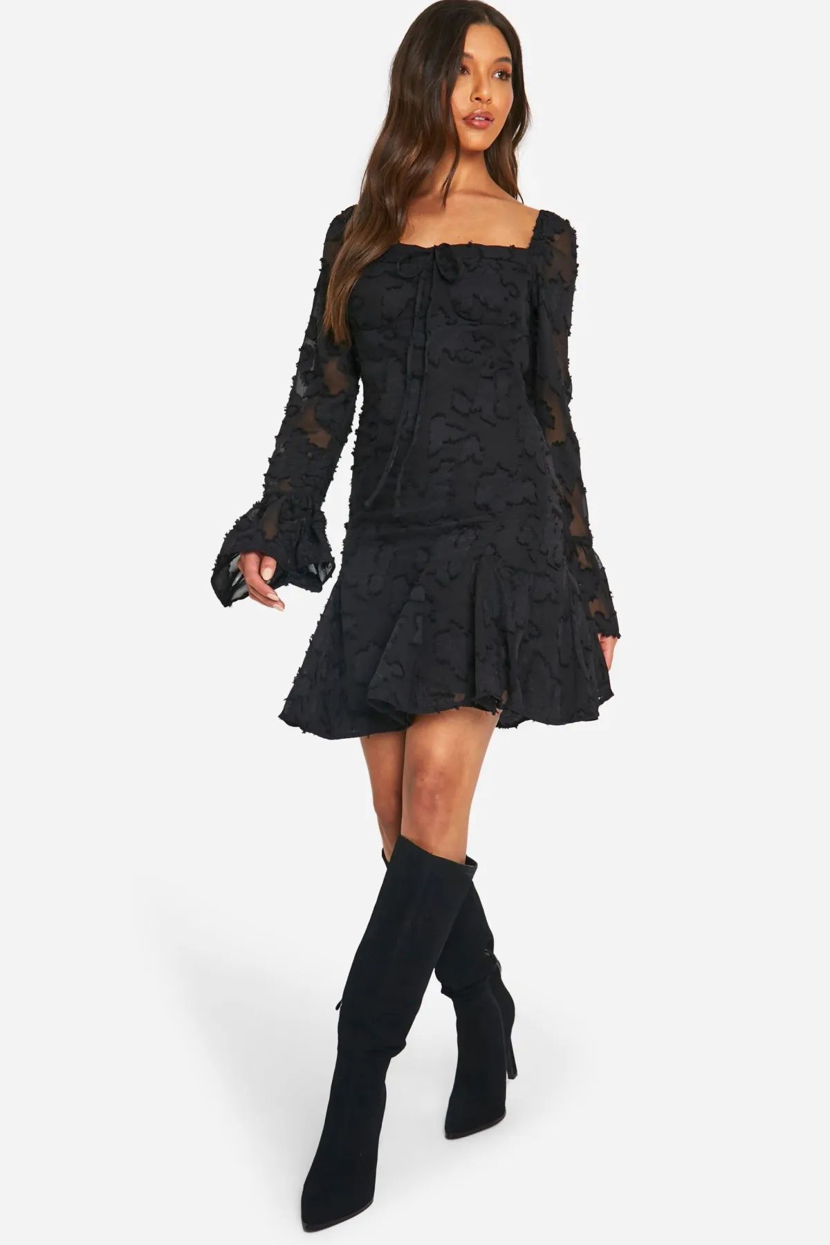 boohoo Robe mini Milkmaid florale Burnout<Femme Robes Patineuses|Robes À Manches Longues