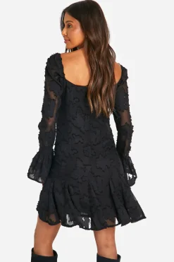 boohoo Robe mini Milkmaid florale Burnout<Femme Robes Patineuses|Robes À Manches Longues