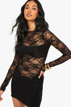Robe mini mix en dentelle et slinky