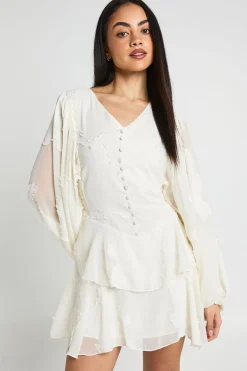 Robe Mini À Motif Floral Dévoré Avec Manches Volumineuses Et Ourlet À Volants