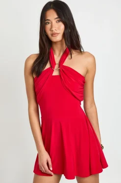 Robe Mini Moulante Col Licou Avec Anneau Doré