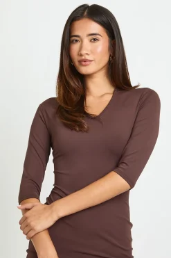 boohoo Robe Mini Moulante À Col V Et Manches 3/4<Femme Robes Moulantes|Basiques