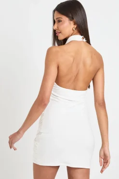 Robe Mini Moulante Dos Nu À Encolure Américaine Et Jupe Drapée