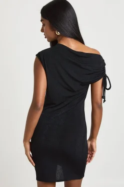 Robe Mini Moulante En Acétate Avec Épaule Asymétrique Et Détails Froncés