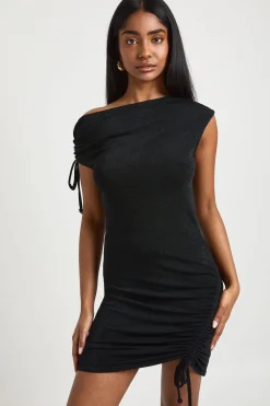 Robe Mini Moulante En Acétate Avec Épaule Asymétrique Et Détails Froncés
