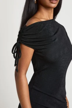 Robe Mini Moulante En Acétate Avec Épaule Asymétrique Et Détails Froncés