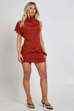 boohoo Robe Mini Moulante En Acétate À Manche Unique Asymétrique Avec Nœud Devant<Femme Robes Moulantes|Robes