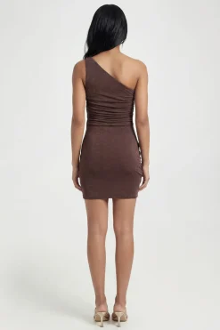 Robe Mini Moulante En Acétate À Une Épaule Avec Drapé Frontal